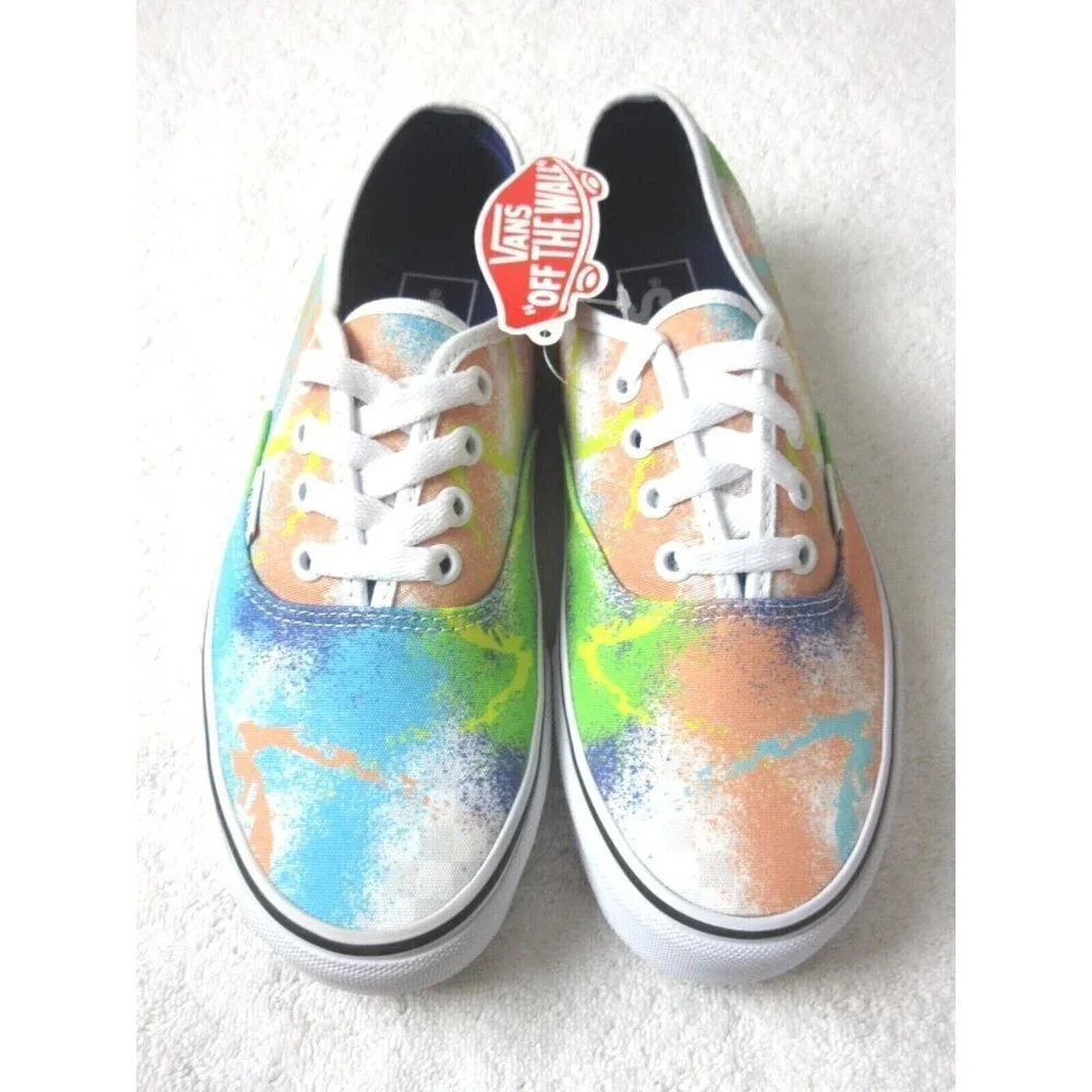 Vans Women's Authentic Retro Mart Paint True White Canvas Shoes Size 7.5 NIB